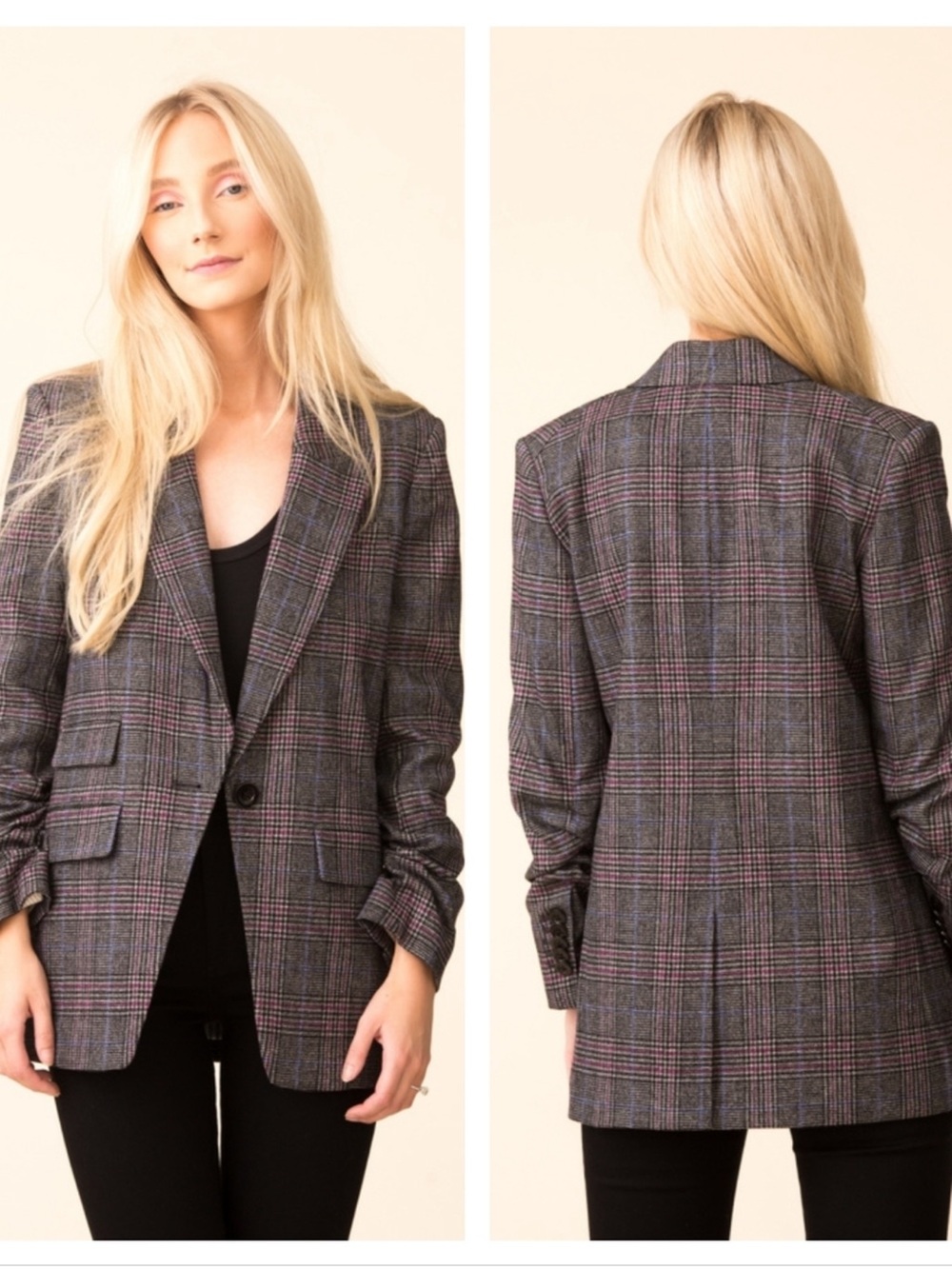$698 Veronica Beard Martel Gray Glen Plaid Dickey jacket Sz 6